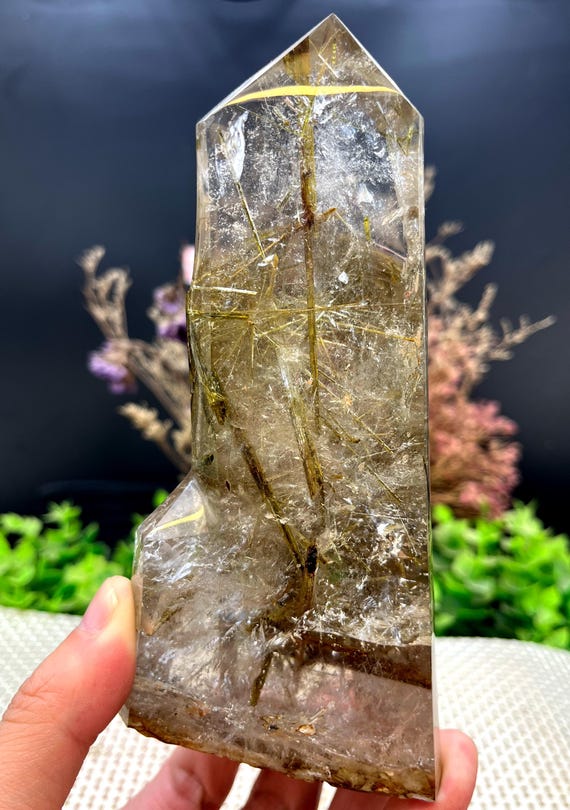 Rare Large Clear Brown+green Rutilated Inclusions Quartz Point