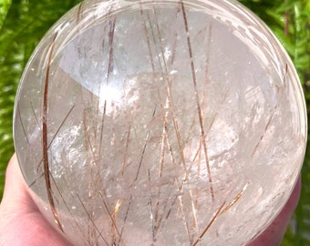 Sfera di quarzo rutilato di tormalina marrone trasparente naturale rara /Tormalina include cristallo/campione di cristallo/energia di cristallo/chakra