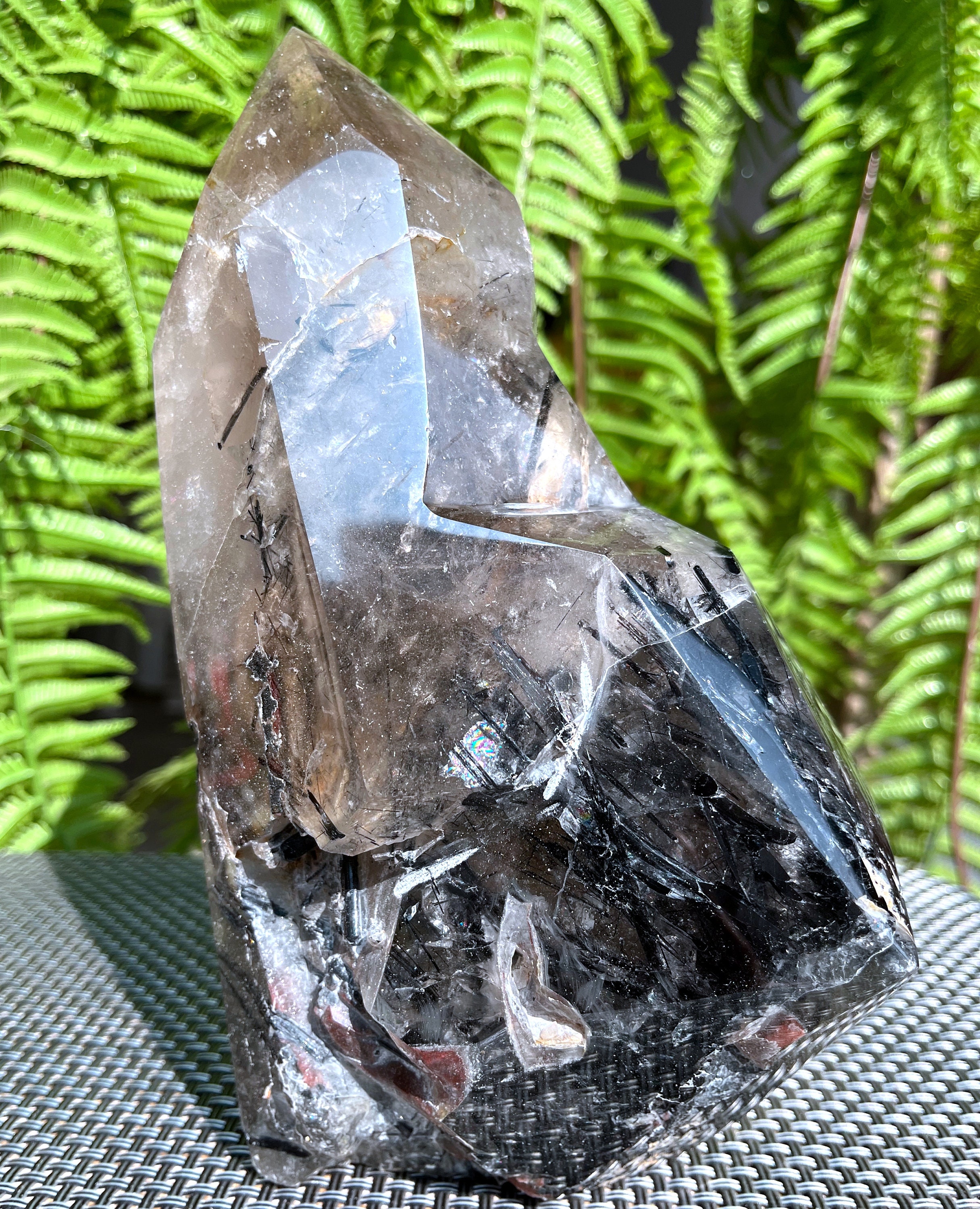 Rare Natural Black Tourmaline Rutilated Quartz Tower/Black Included Crystal Point/Crystal Specimen/Crystal Energy/Healing Crystal