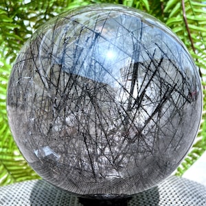Natural Rare Transparent black Tourmaline Rutilated Crystal Quartz Ball /Smoky Crystal Sphere Crystal/Crystal Specimen/Crystal Energy