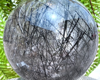 Natural Rare Transparent black Tourmaline Rutilated Crystal Quartz Ball /Smoky Crystal Sphere Crystal/Crystal Specimen/Crystal Energy