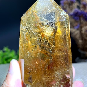 Rare Large Clear Golden Rutilated Inclusions Quartz Point/Crystal Tower/Gold Needles Crystal specimen/special gift/energy stone/