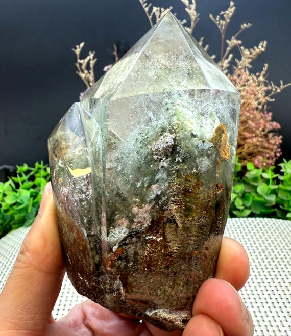 Rare Natural Large Included Garden Green + Brown Phantom Quartz
