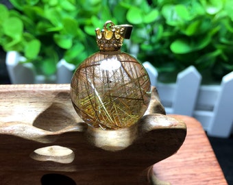 Sfera di quarzo di cristallo rutilato dorato trasparente trasparente / fili naturali inclusi nella sfera di cristallo / quarzo scenico / aghi d'oro Sfera di cristallo
