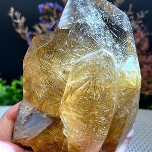 Rare Large Clear Golden Rutilated Inclusions Quartz Point/Crystal Tower/Gold Needles Crystal specimen/special gift/energy stone/