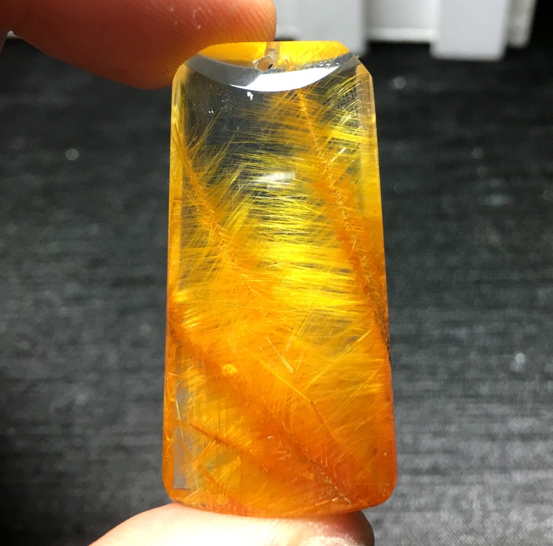 Top Natural Clear Golden Rutilated Quartz PendantRutilated Quartz PendantGold Rutile CharmCrystal Pendantspecial gift 41x21x8.7mm 13.2g