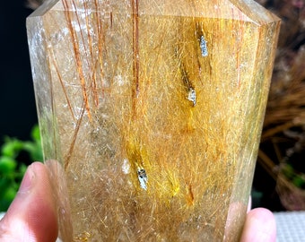 【1キロ超】ゴールドルチルクォーツ クリスタルタワー 天然石 金針 希少な大粒透明ゴールデンルチルクォーツポイント/クリスタルタワー