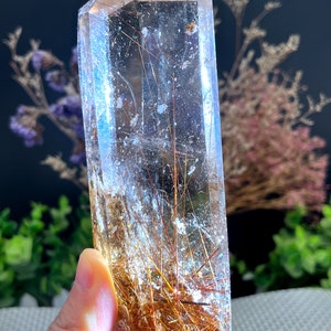 Rare Large Clear Golden Rutilated Inclusions Quartz Point/Crystal Tower/Gold Needles Crystal specimen/special gift/energy stone/
