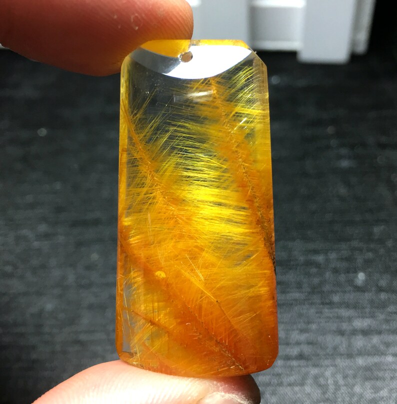 Top Natural Clear Golden Rutilated Quartz PendantRutilated Quartz PendantGold Rutile CharmCrystal Pendantspecial gift 41x21x8.7mm 13.2g
