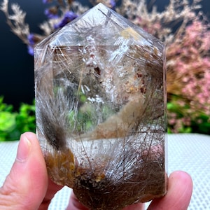 Rare Large Clear Brown Rutilated Inclusions Quartz Point/Crystal Tower/Gold Needles Crystal specimen/special gift/Healing Stone/Chakra