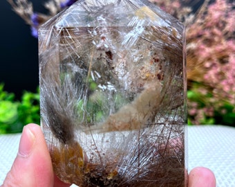 Rare grandi inclusioni rutilate marrone chiaro Punto di quarzo / Torre di cristallo / Aghi d'oro Campione di cristallo / regalo speciale / Pietra curativa / Chakra