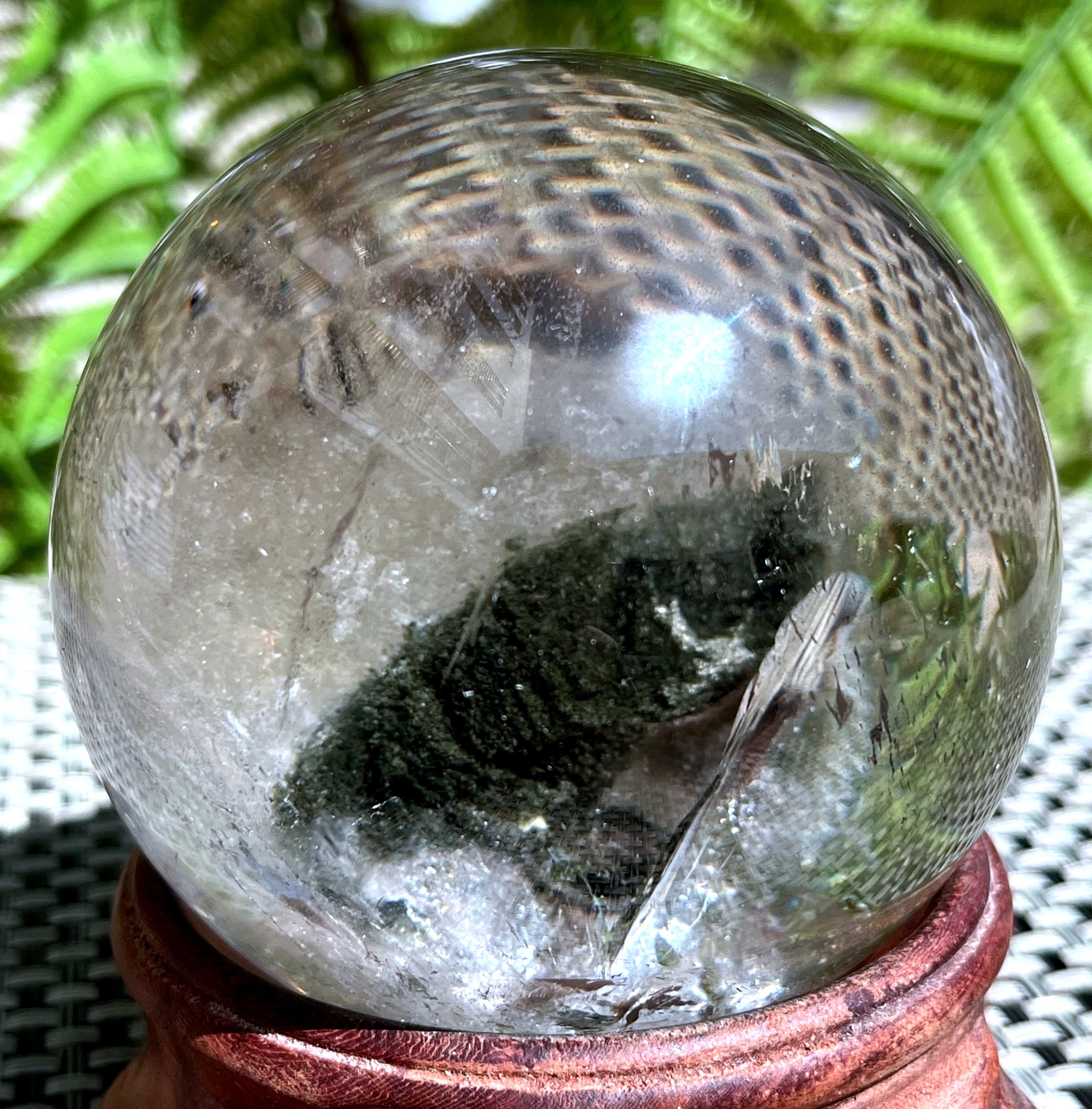 Natural Clear Garden Phantom Sphere/Green Quartz Pendant/Scenic Pendant/Lodalite/Crystal Necklace/Gift For Girlfriend