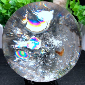 Large Clear Rainbow white Crystal Quartz sphere/Rainbow Crystal Ball/Rare Quartz/Meditation/Fengshui/Energy/Healing/Special gifts/divination
