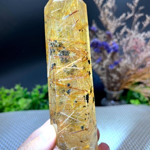 Rare Large Clear Golden Rutilated Inclusions Quartz Point/Crystal Tower/Gold Needles Crystal specimen/special gift/energy stone/