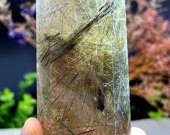 Rare Large Green Tourmaline copper mine Rutilated Quartz Tower/brownTourmaline Included Crystal   Point/Crystal Specimen/gift for him