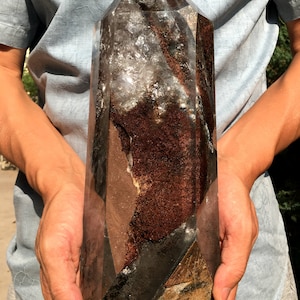 Rare Natural Included Garden Green +brown Phantom Quartz Tower/Scenic Quartz Point/lodalite/specail gift/Healing crystal/Crystal energy