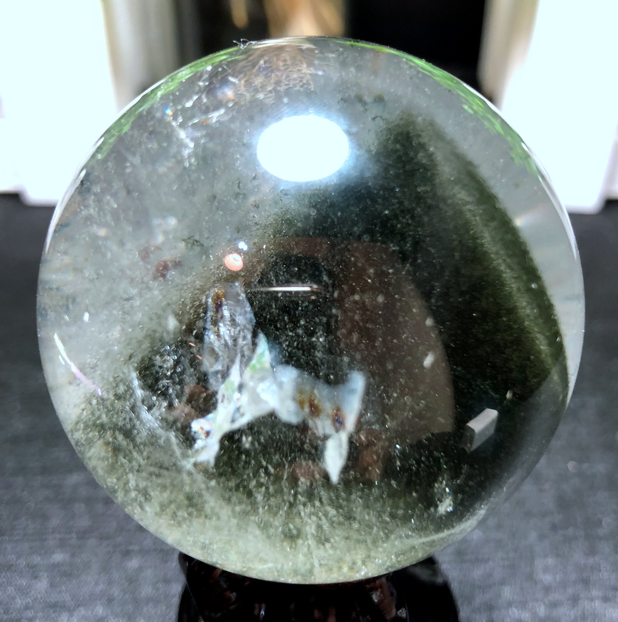 Natural Clear Rainbow White Crystal + Garden Green Phantom Quartz Sphere/Rainbow Ball/Meditation/Fengshui/Zen/Energy/Healing