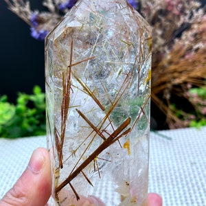 Rare Large Clear Brown Rutilated Inclusions Quartz Point/Crystal Tower/Gold Needles Crystal specimen/special gift/Healing Stone/Chakra