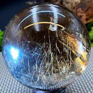 Large Clear Rainbow Smoky Crystal+Rutilated Quartz Sphere/Rainbow Crystal Ball/Rare Quartz/Meditation/Fengshui/Energy/Chakra/Gift for Her