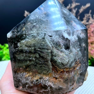 Rare Natural Large Included Garden Green + brown Phantom Quartz Tower/Scenic Quartz Point/lodalite/energy stone/healing crystal/special gift