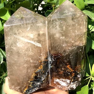 Rare Large Clear Golden Rutilated Inclusions Quartz Point/Crystal Tower/Gold Needles Crystal specimen/special gift/energy stone/