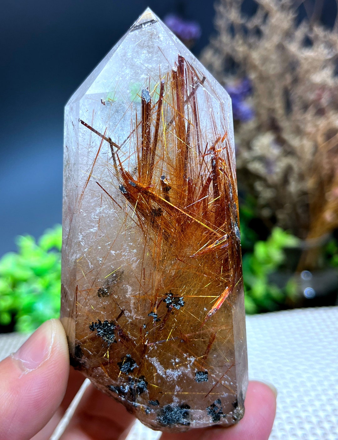 Spécimen De Quartz Rutile Doré Naturel - 1,795 Kg - Pièce De Collection Minéralogique - Livraison Aléatoire