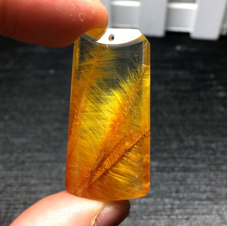 Top Natural Clear Golden Rutilated Quartz PendantRutilated Quartz PendantGold Rutile CharmCrystal Pendantspecial gift 41x21x8.7mm 13.2g