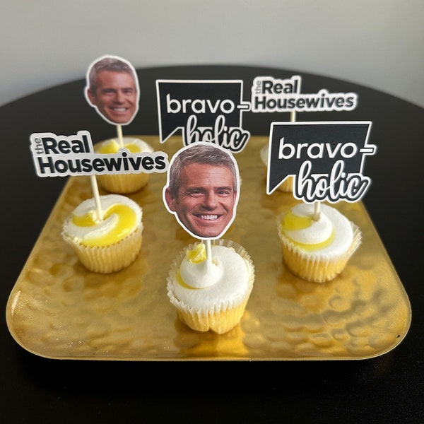Bravo Andy Cohen Cupcake Food Toppers - Bravoholic Appetizer Food Picks - Party Toppers Real Housewives Party - Bride Bachelorette Birthday