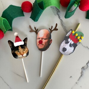 Custom Christmas Cupcake Toppers and Straws, Pet Cupcake Toppers, Christmas Party Cupcake Toppers, Custom Christmas Straws