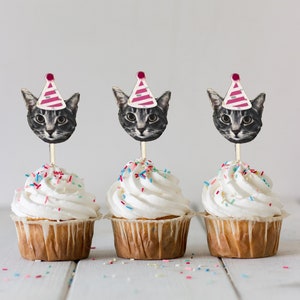 Custom Cupcake Toppers - Personalized Photo - Pet - Birthday Hat - Face - Cake