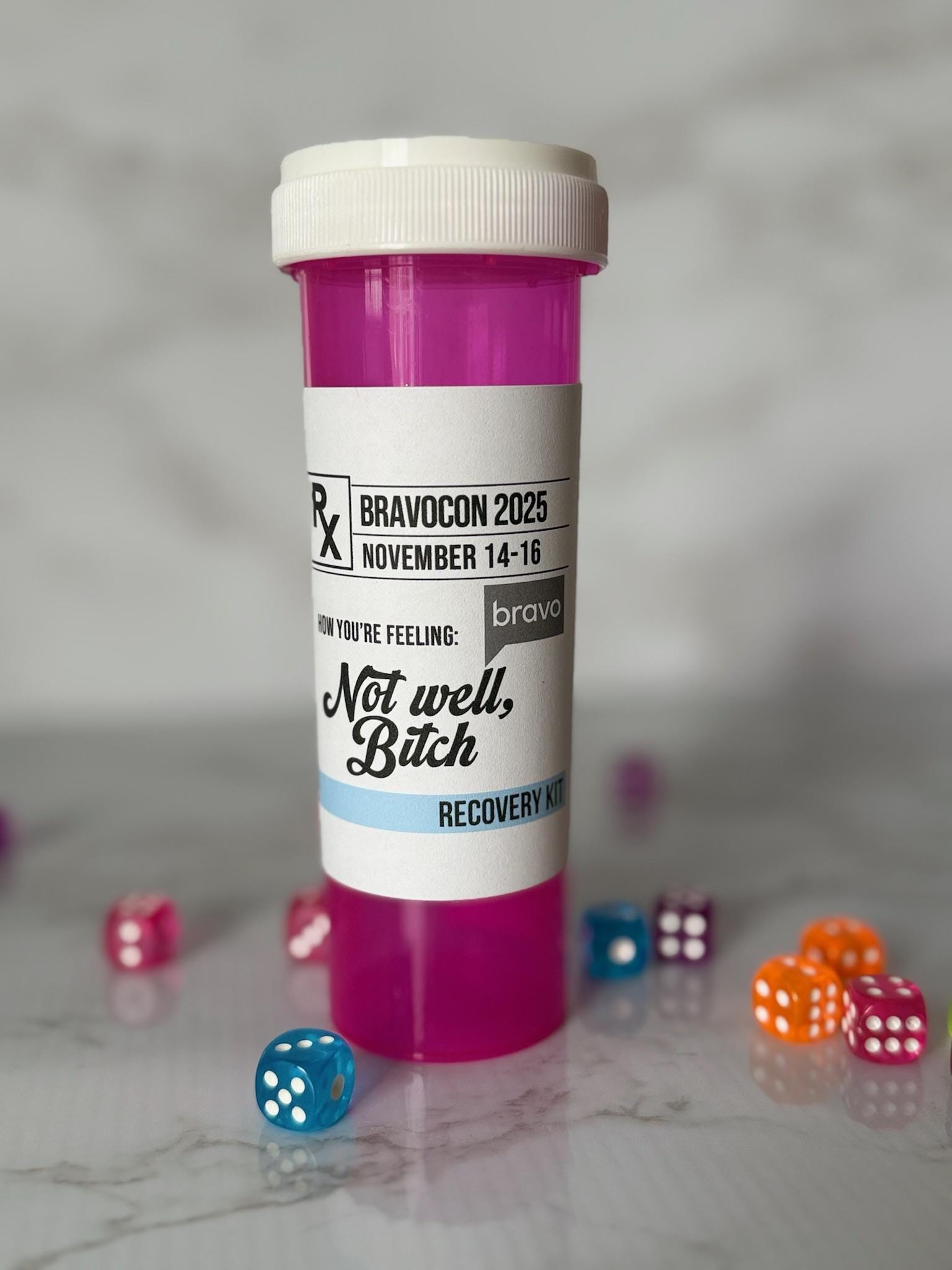 thumbnail interactive-video image 1 of DecoJars 2 Oz Pill Bottles With Pink & Purple Caps - 6 Pack Party Favor 4314 1 of 4