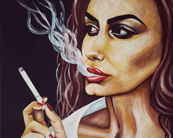 Modern art acrylic painting on canvas - Cigarette in the dark