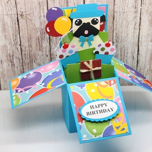 3D Handmade pop up card, 3D Handmade card, kid&#39;s card, dog handmade card, Happy Birthday card, Pug card, dog lover card, dogs card, pop card