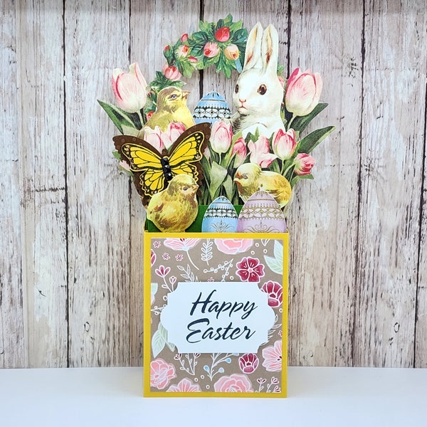 Easter Box Card, Handmade Easter box card, Easter Bunny card, Bunny Card, Egg Hunt Card, Happy Easter card, pop up card, Holiday card, bunny