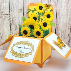Personalized Birthday card, Unique card, 3D handmade pop up card, elegant card,  pop up card, Floral card, 3D handmade pop card, sunflowers