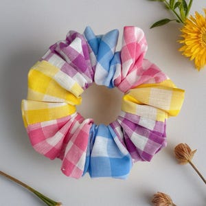Rainbow Gingham Scrunchie | Cotton Scrunchies | Regular Scrunchies