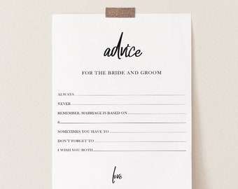 Modern Advice For The Bride Card, Advice For The Bride And Groom Card Template, Advice Cards Wedding, Bridal Shower Advice Card, BSIG