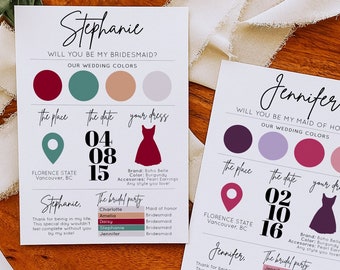 Bridesmaid Info Card Template, Bridal Party Info Card, Bridesmaid Information Card, Bridesmaid Info Card - Mod01