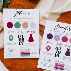 Bridesmaid Info Card Template, Bridal Party Info Card, Bridesmaid Information Card, Bridesmaid Info Card - Mod01