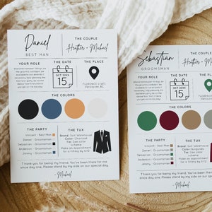 Groomsman Info Card Template, Bridal Party Info Card, Groomsman Information Card, Modern Minimal Groomsman Infographic - mod01