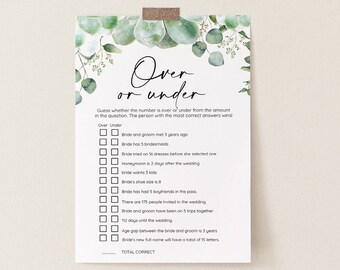 Gold Over or Under Game PRINTABLE, Bridal Shower DIY, Wedding Shower ...