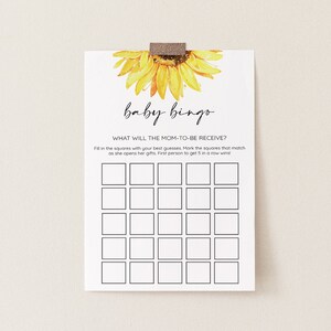 Sunflower Baby Shower Bingo Game - Sunflower Baby Shower Bingo Cards - Yellow Baby Shower Bingo Game - 009