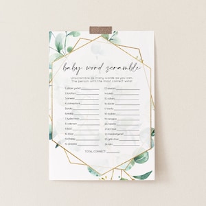 Eucalyptus Baby Word Scramble Baby Shower Game - 0002