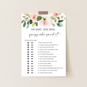 Blush Floral He Said She Said Bridal Shower Game - 006