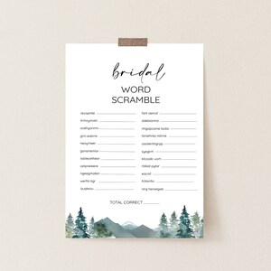 Winter Bridal Word Scramble | Bridal Word Scramble Game |  Word Scramble Bridal Shower Game Template | Pine Greenery Bridal Shower | 008