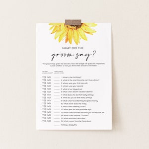 Sunflower What Did The Groom Say Bridal Shower Game - 009
