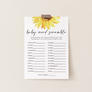 Sunflower Baby Word Scramble Baby Shower Game - 009