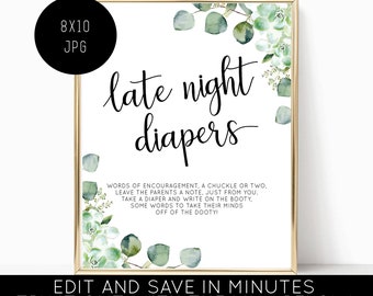 Succulent Late Night DIAPER THOUGHTS SIGN - Succulent Late Night Diaper Thoughts Sign - 8x10 - Jpg