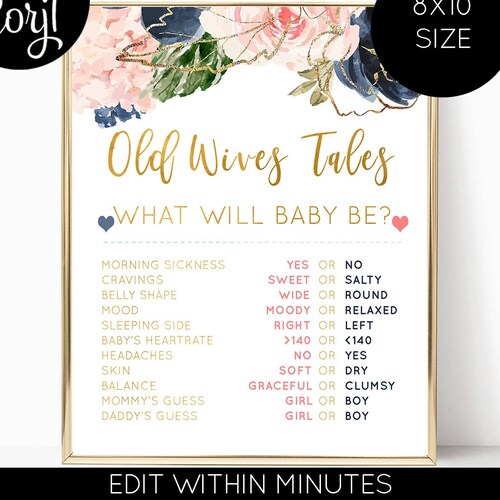 Old Wives Tales Sign Gender Reveal Poster Gender Reveal Old - Etsy