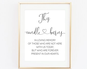 This Candle Burns Sign - In Loving Memory Sign, Wedding Table Sign, Remembrance Sign - 8X10 - 01